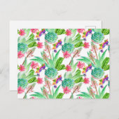 明るい水色サボテンと多肉模様 ポストカード (正面/裏面)