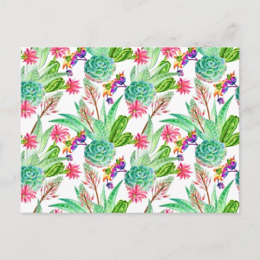 明るい水色サボテンと多肉模様 ポストカード (正面)