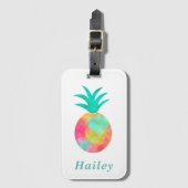 明るい水色パイナップルモノグラムの ラゲッジタグ (正面縦)