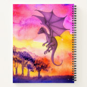 明るい水色パープルマジカルドラゴン飛んでいる ノートブック (裏面)