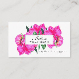 明るい水色ピンク牡丹スタイリスト，美しい 名刺
