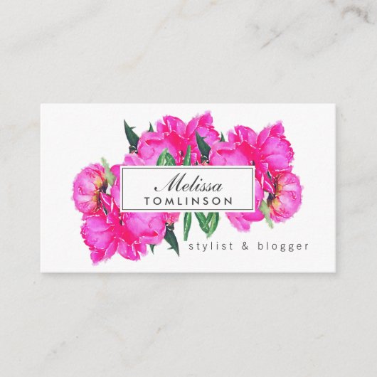 明るい水色ピンク牡丹スタイリスト，美しい 名刺 (正面)