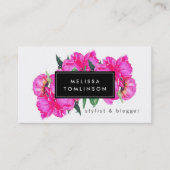 明るい水色ピンク牡丹フローラブーケ 名刺 (正面)