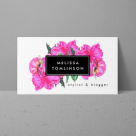 明るい水色ピンク牡丹フローラブーケ 名刺