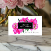 明るい水色ピンク牡丹フローラブーケ 名刺