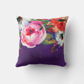 明るい水色フローラ紫パーティーシックな花 クッション (裏面)