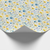 明るい水色フローラ黄色と青の植物学 ラッピングペーパー (角)