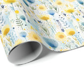 明るい水色フローラ黄色と青の植物学 ラッピングペーパー (ロールコーナー)