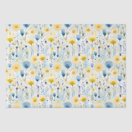 明るい水色フローラ黄色と青の植物学 薄葉紙 (正面)