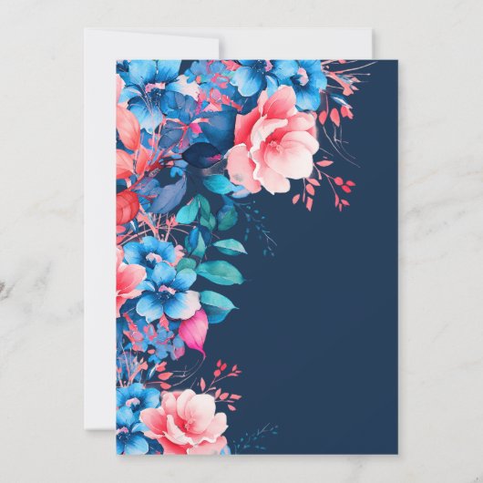 明るい水色フローラ30th誕生日ネイビーブルー 招待状 (裏面)