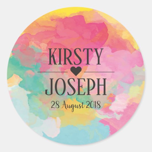 明るい水色モノグラム結婚のステッカー ラウンドシール (正面)