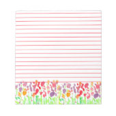 明るい水色ワイルドフラワー赤い裏地 ノートパッド (正面)