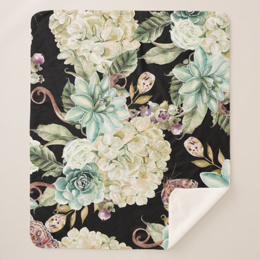 明るい水色：あじさいバラ模様。 シェルパブランケット (正面)