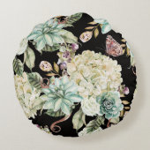 明るい水色：あじさいバラ模様。 ラウンドクッション (裏面)