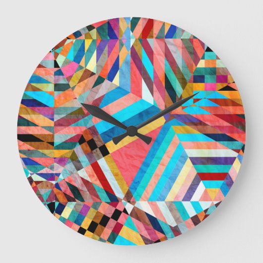 明るい水色：抽象芸術ファンタジー背景 ラージ壁時計 (正面)