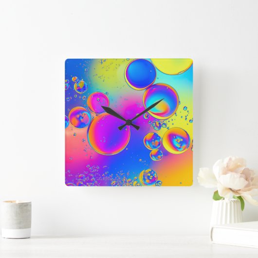 明るい泡の液体アート スクエア壁時計 (ホーム)