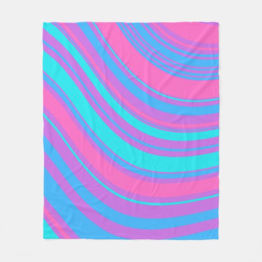 明るい波状レトロパターン フリースブランケット (正面)