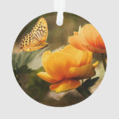 明るい深い黄色の花と蝶 オーナメント (裏面)