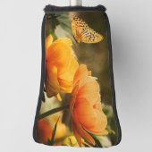 明るい深い黄色の花と蝶 ゴルフヘッドカバー (回転90)