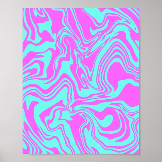 明るい渦巻き抽象芸術アートinピンク&ティール(緑がかった色) ポスター (正面)