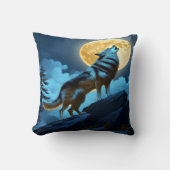 明るい満月の下で吠える狼 クッション (正面)