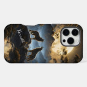明るい満月の下で狼がハウリング iPhoneケース (裏面横)