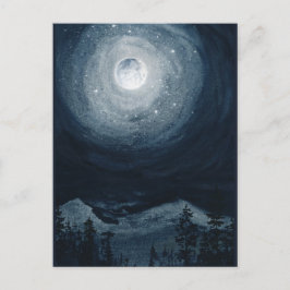 明るい満月の星の山ダークブルーの夜空 ポストカード