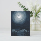 明るい満月の星の山ダークブルーの夜空 ポストカード (スタンド正面)