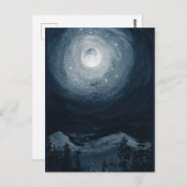 明るい満月の星の山ダークブルーの夜空 ポストカード (正面/裏面)