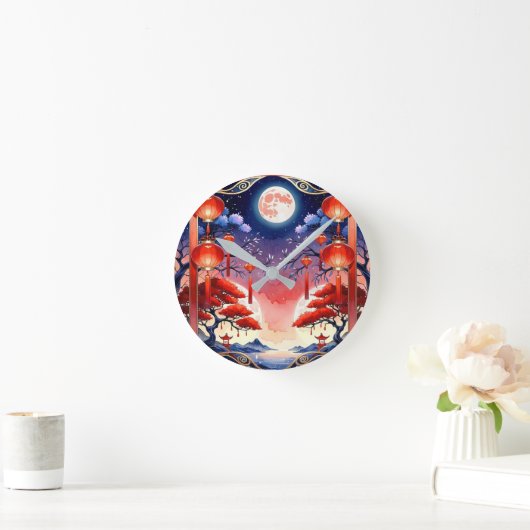 明るい満月 ラウンド壁時計 (ホーム)