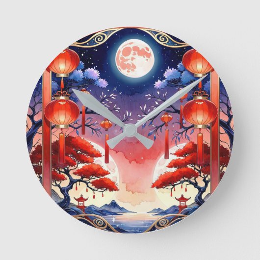 明るい満月 ラウンド壁時計 (正面)