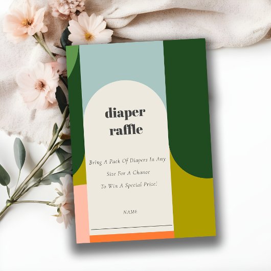 明るい溝深いレトロアーチオムツラッフルベビーシャワー エンクロージャーカード