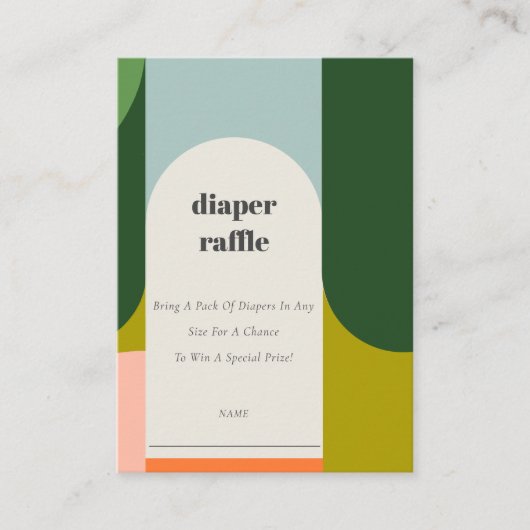 明るい溝深いレトロアーチオムツラッフルベビーシャワー エンクロージャーカード (正面)