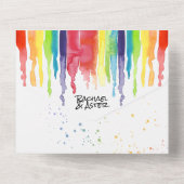 明るい滴下虹LGBTQハンドスティングズ結婚ーズ オールインワン招待状 (裏面)