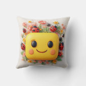 明るい漫画のイラストレーションラディバグ、花 クッション (裏面)