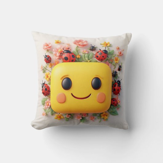 明るい漫画のイラストレーションラディバグ、花 クッション (正面)