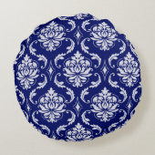 明るい濃紺のダマスク織パターン ラウンドクッション (裏面)