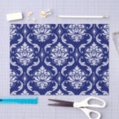 明るい濃紺のダマスク織パターン 薄葉紙 (クラフト)