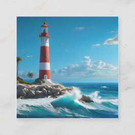 明るい灯台と日に照らされた聖域が見える スクエア名刺