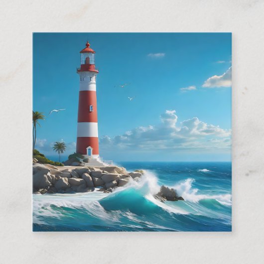 明るい灯台と日に照らされた聖域が見える スクエア名刺 (正面)