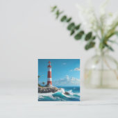 明るい灯台と日に照らされた聖域が見える スクエア名刺 (スタンド正面)