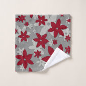 明るい灰色とつる植物にバーガンディの花 バスタオルセット (ウォッシュタオル)