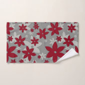 明るい灰色とつる植物にバーガンディの花 バスタオルセット (ハンドタオル)