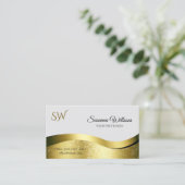 明るい灰色のモノグラムの写真の上の高貴な波状金ゴールドデコール 名刺 (スタンド正面)