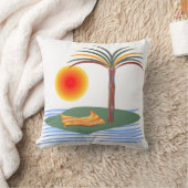 明るい熱帯のヤシの木、太陽と波 クッション (ブランケット)