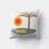 明るい熱帯のヤシの木、太陽と波 クッション (裏面)