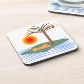 明るい熱帯のヤシの木、太陽と波 コースター (左側)