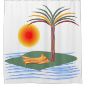 明るい熱帯のヤシの木、太陽と波 シャワーカーテン (正面)