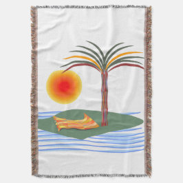 明るい熱帯のヤシの木、太陽と波 スローブランケット