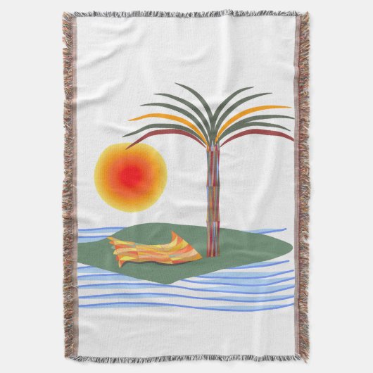 明るい熱帯のヤシの木、太陽と波 スローブランケット (正面縦)